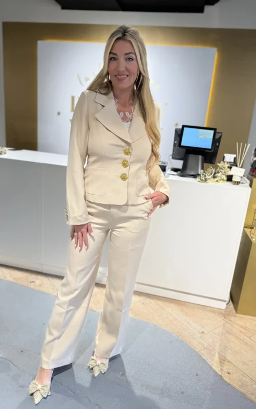 Unique Blazer Big Button Beige