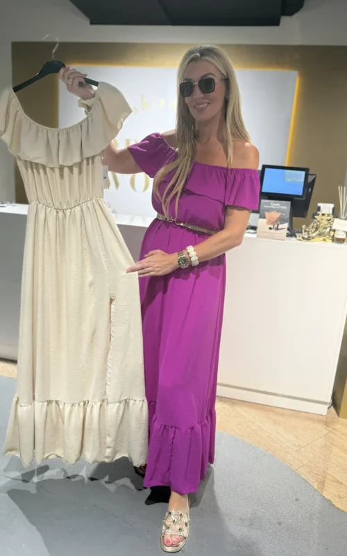 Eiffel Ruffle Dress Beige