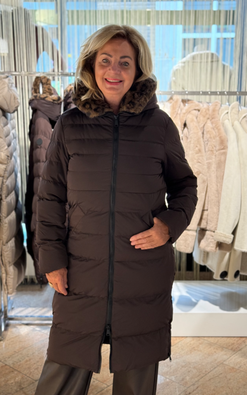 Rino & Pelle Coat Keilafur Long Padded Hooded Peated Brown Leopard
