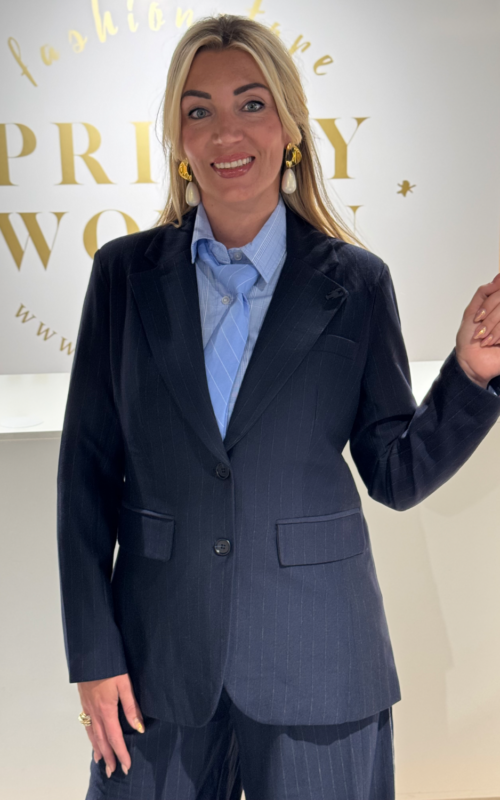 K Design D564L Navy Blazer Met Krijtstreep