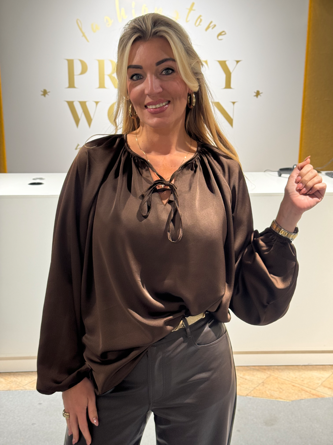 Oversized Shine Blouse Brown - Afbeelding 2