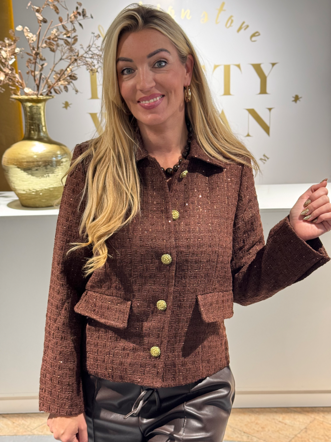 Unique Paillets Blazer Brown