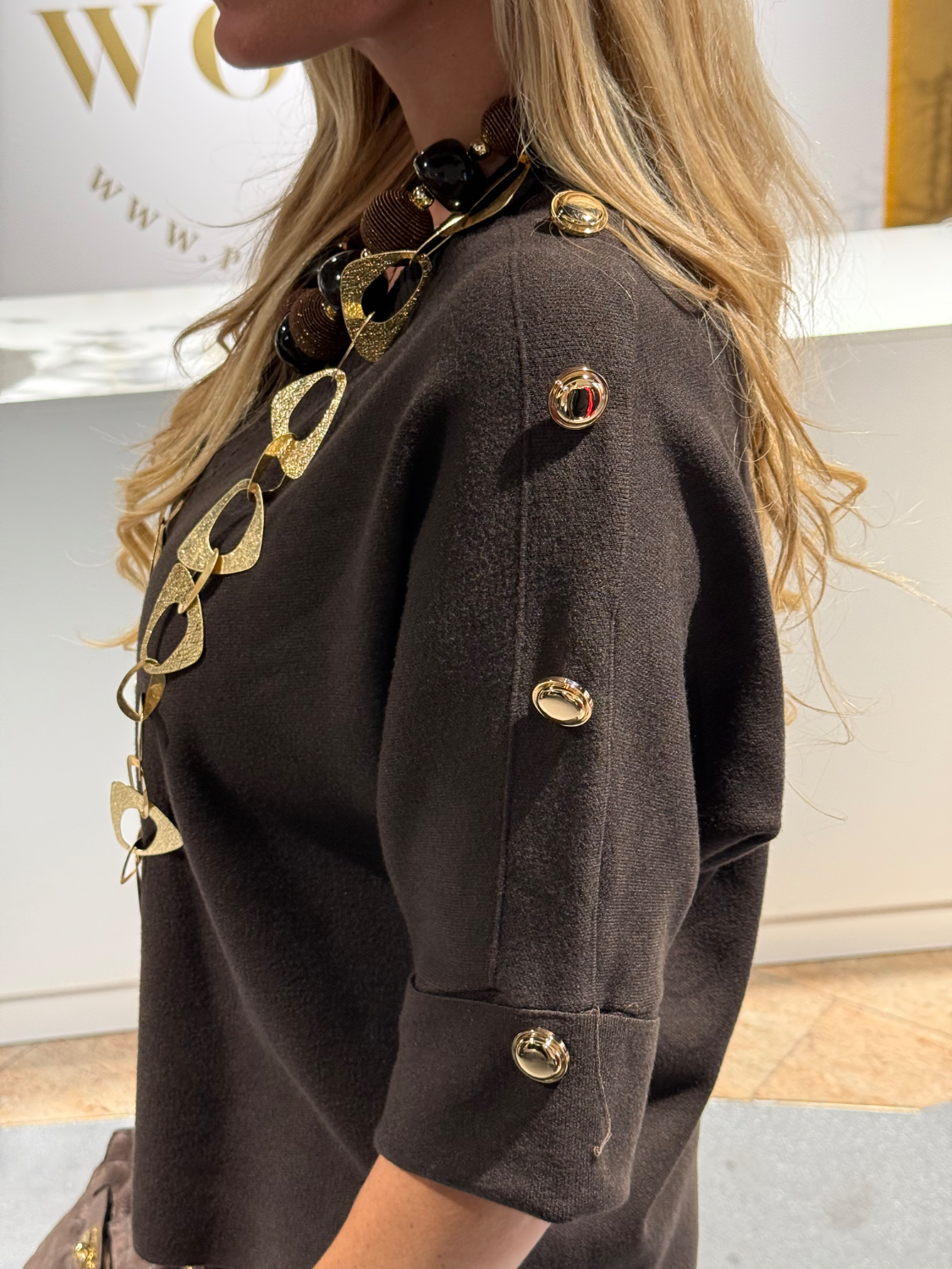Gold Button Trui Brown - Afbeelding 4