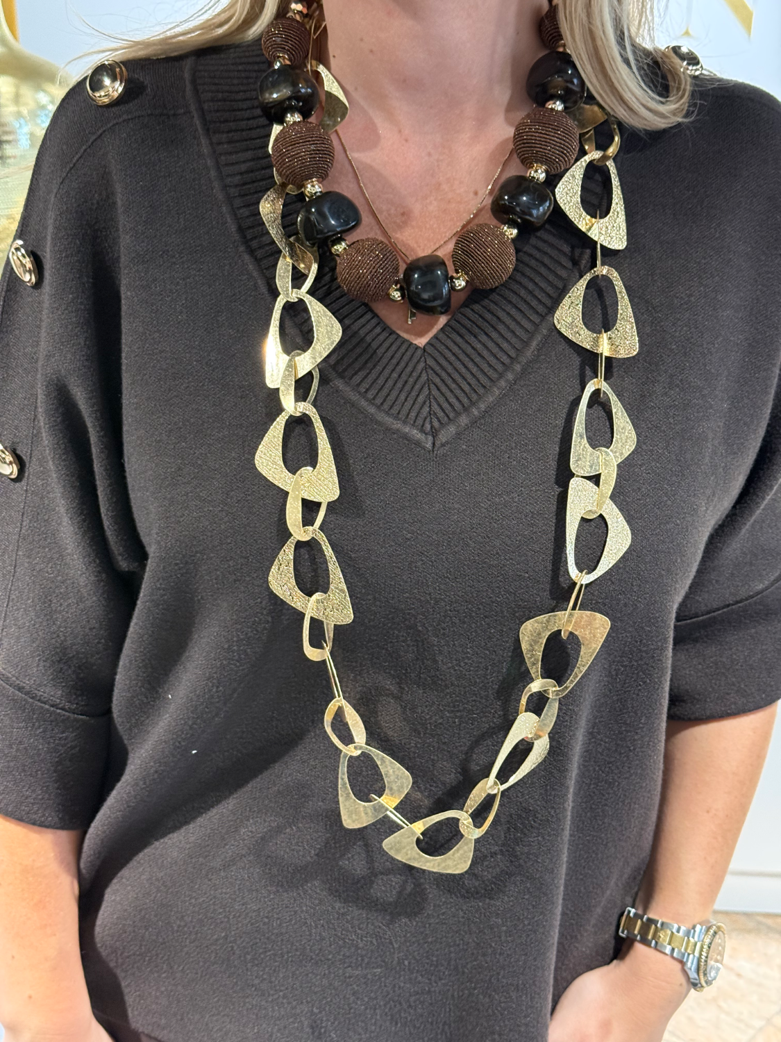 Gold Button Trui Brown - Afbeelding 3