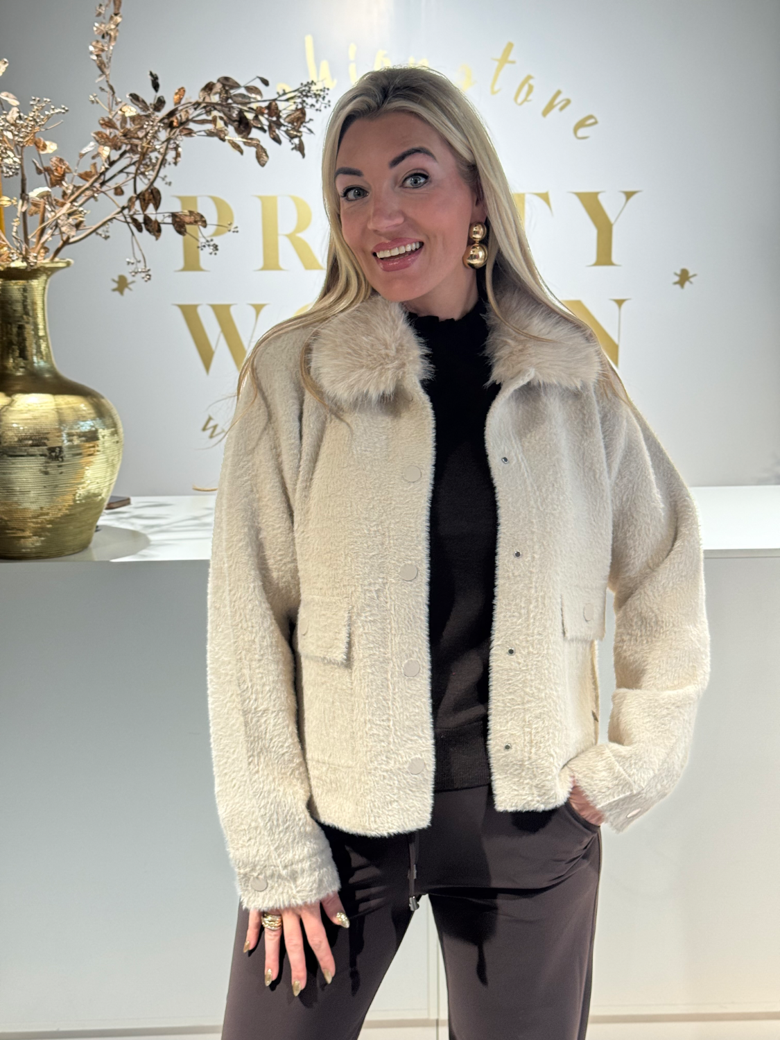 Rino & Pelle Nia Jacket With Detachable Collar Stone - Afbeelding 2