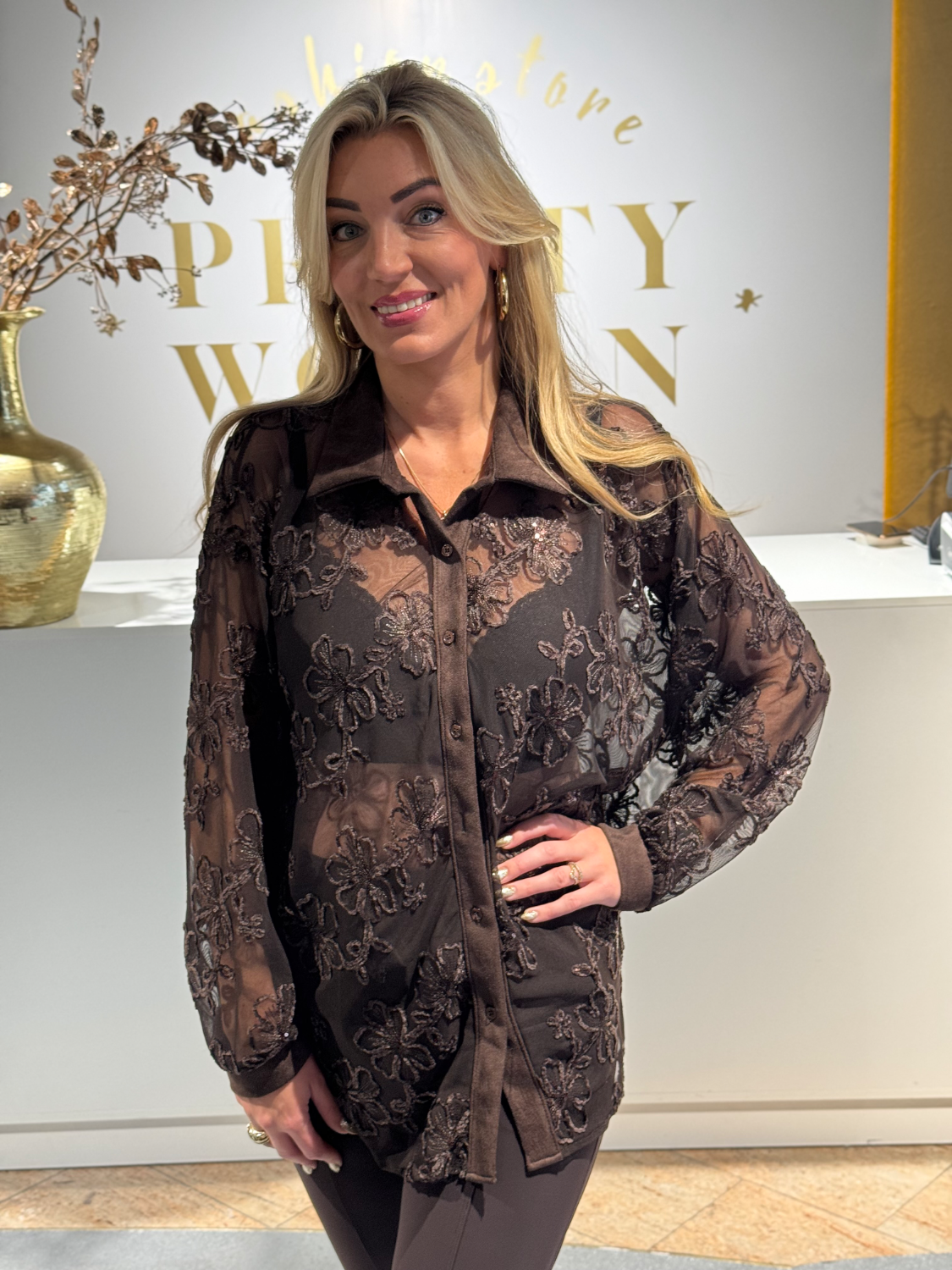 Rosalie Sequin Blouse Brown