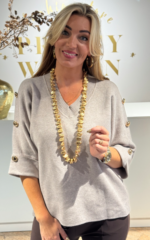 Gold Button Trui Taupe