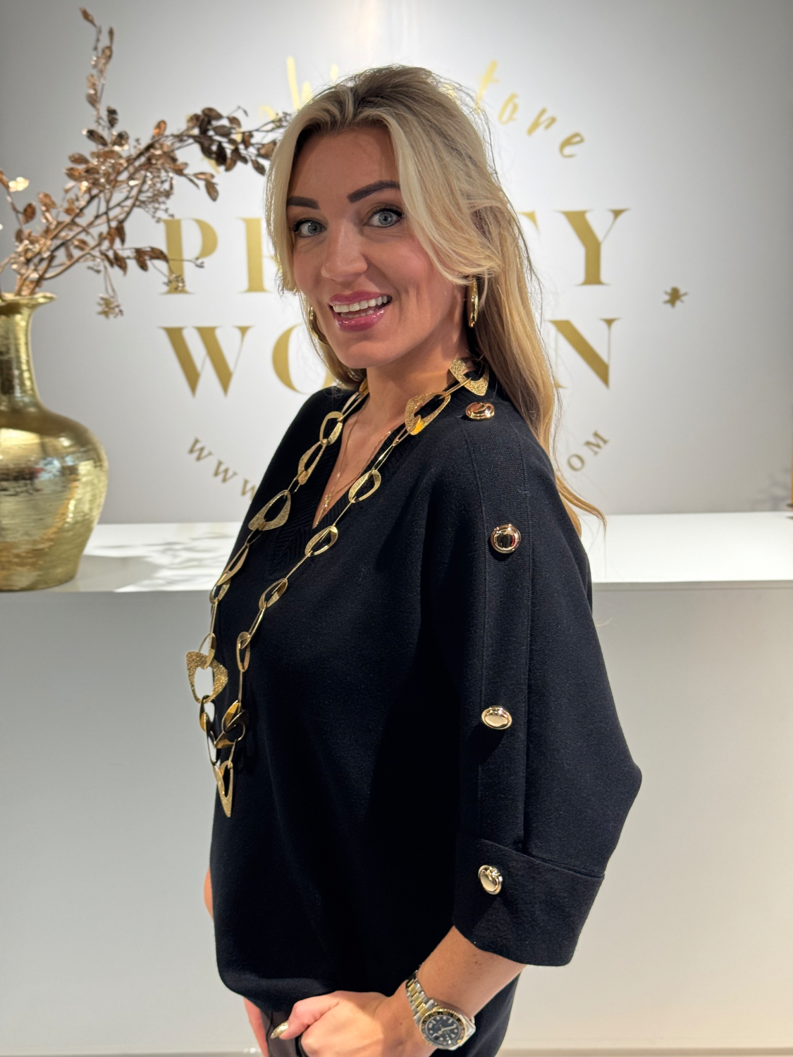 Gold Button Trui Black - Afbeelding 2