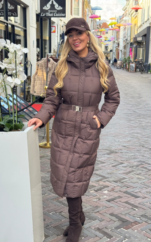 Rino & Pelle Lowen Jacket Long Down With Hood Dusty Coffee