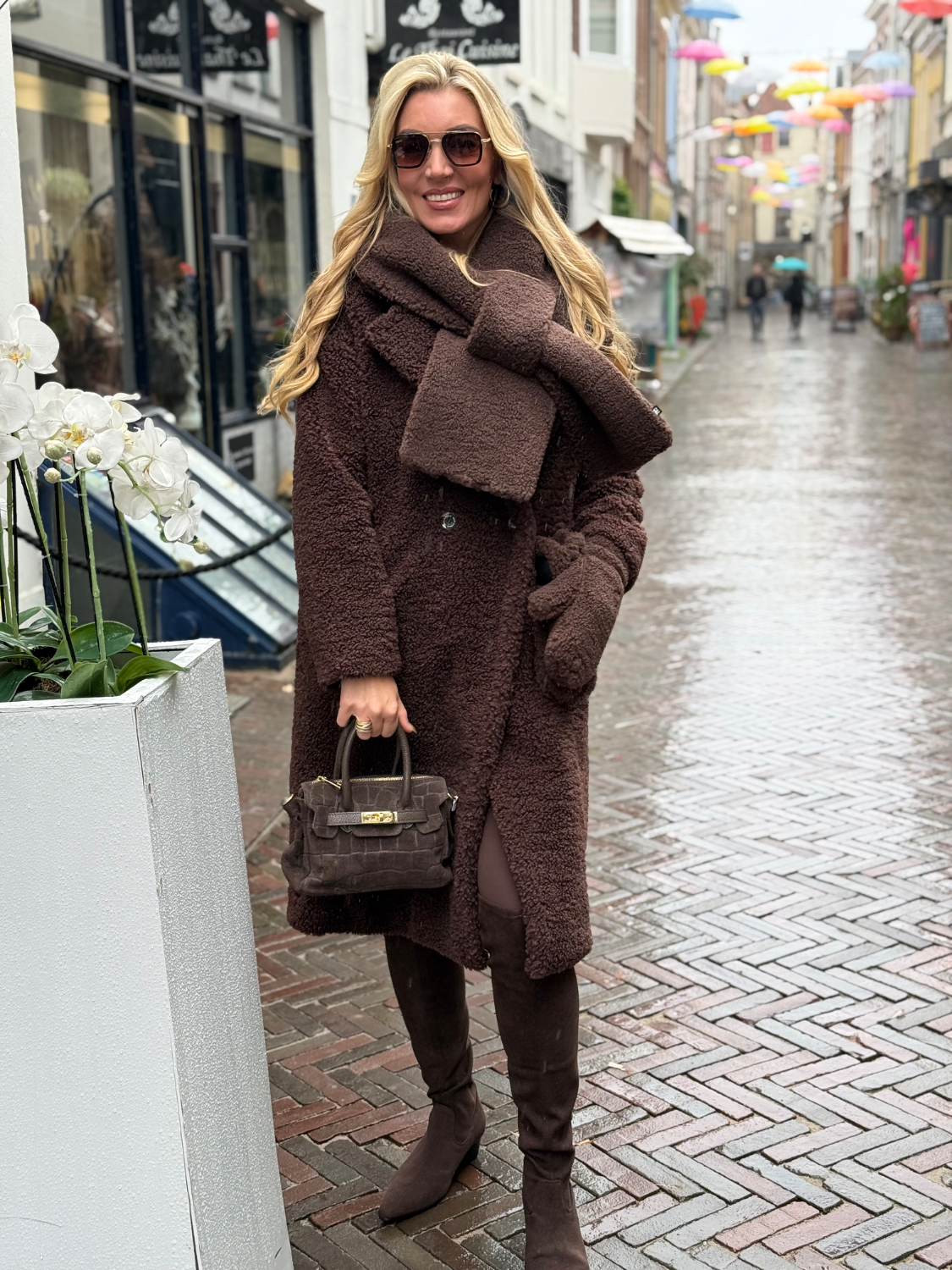 Rino & Pelle Elicia Coat Double Breasted Teddy Coffee Roast - Afbeelding 2