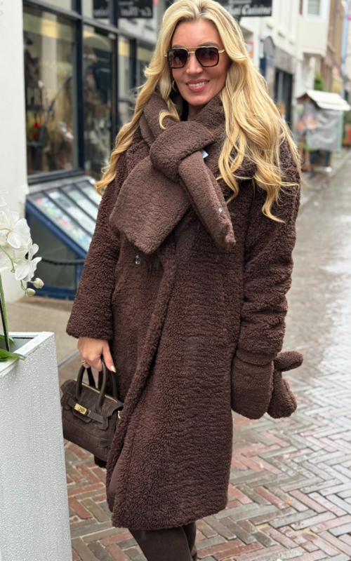 Rino & Pelle Elicia Coat Double Breasted Teddy Coffee Roast