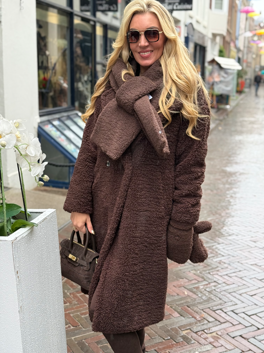Rino & Pelle Elicia Coat Double Breasted Teddy Coffee Roast