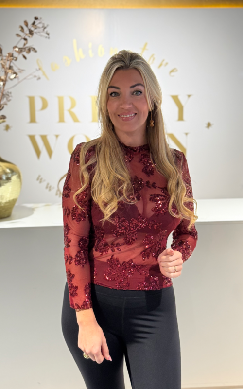 Feline Sequin Top Bordeaux