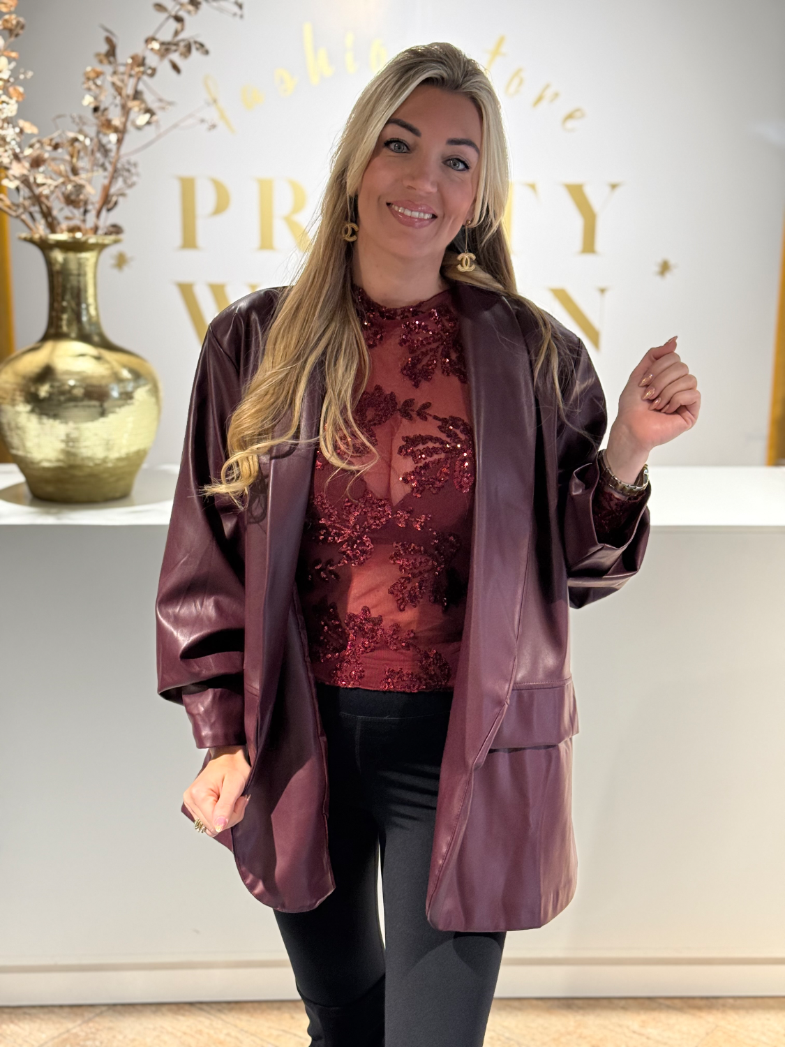 Feline Sequin Top Bordeaux - Afbeelding 3